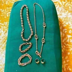 Bundle of six copper and brass necklace bracelet, and ring set chain style NWOT